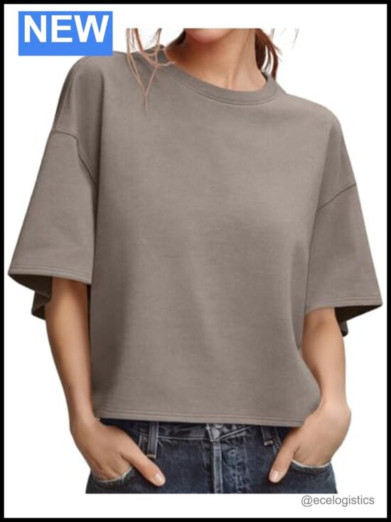 Tops - Oversized Cropped Crewneck Tee Short Sleeve Workout Top